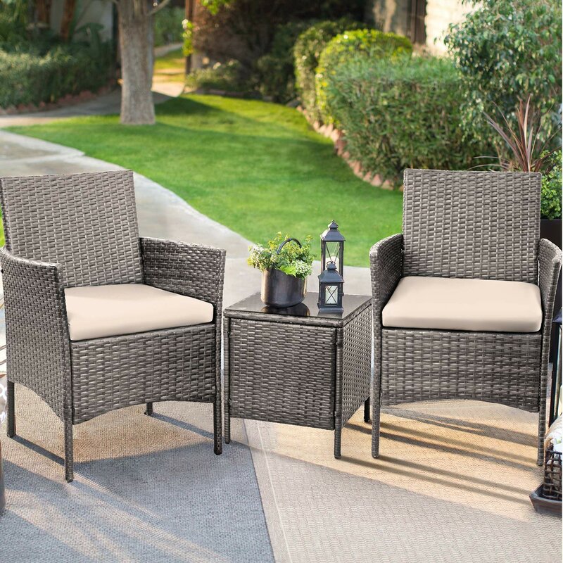 Latitude Run® 3 Piece Rattan Seating Group with Cushions & Reviews